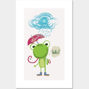 GREEN FROG WITH PINK UMBRELLA UNDER THE RAIN (hiks!) let's wibit! Posters and Art